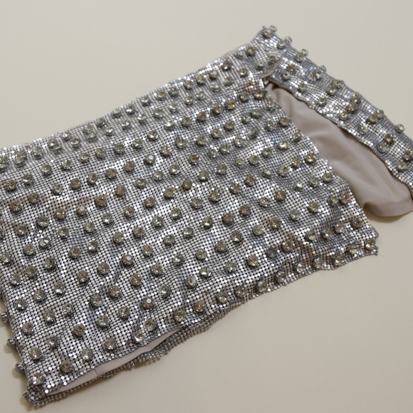 ‼️SALE‼️ Retrofete Silver Rhinestone Bead Chainmail Skirt Crop Top - Picture 13 of 15
